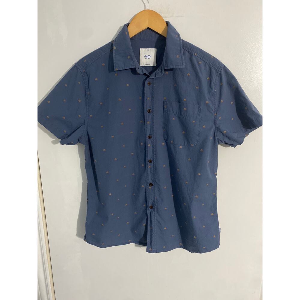 Katin short sleeve button down shirt men’s size M blue cotton embroidered